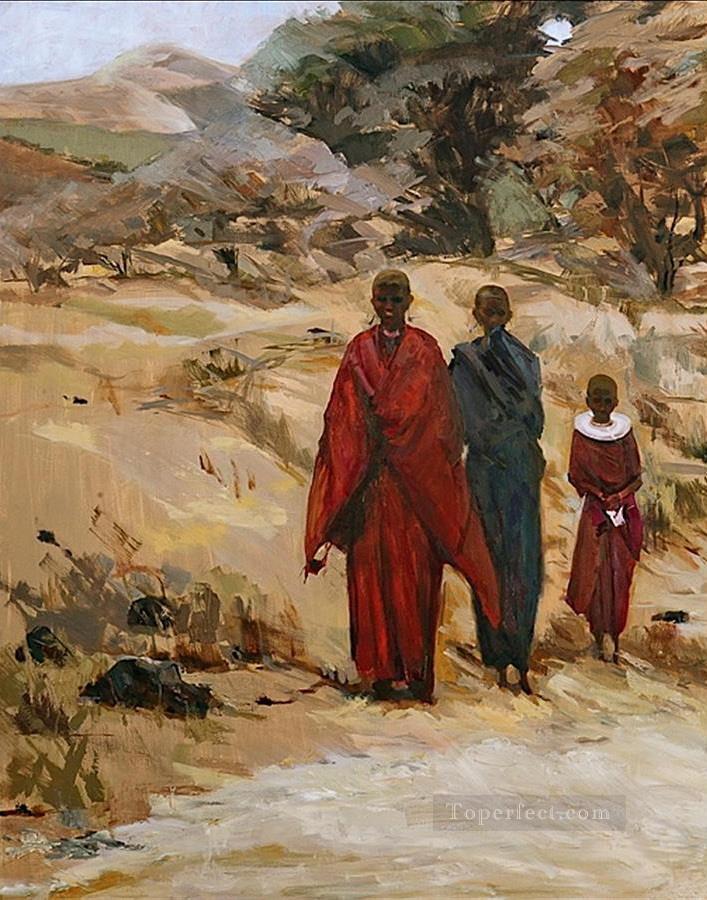 three monks impressionist from Africa Oil Paintings